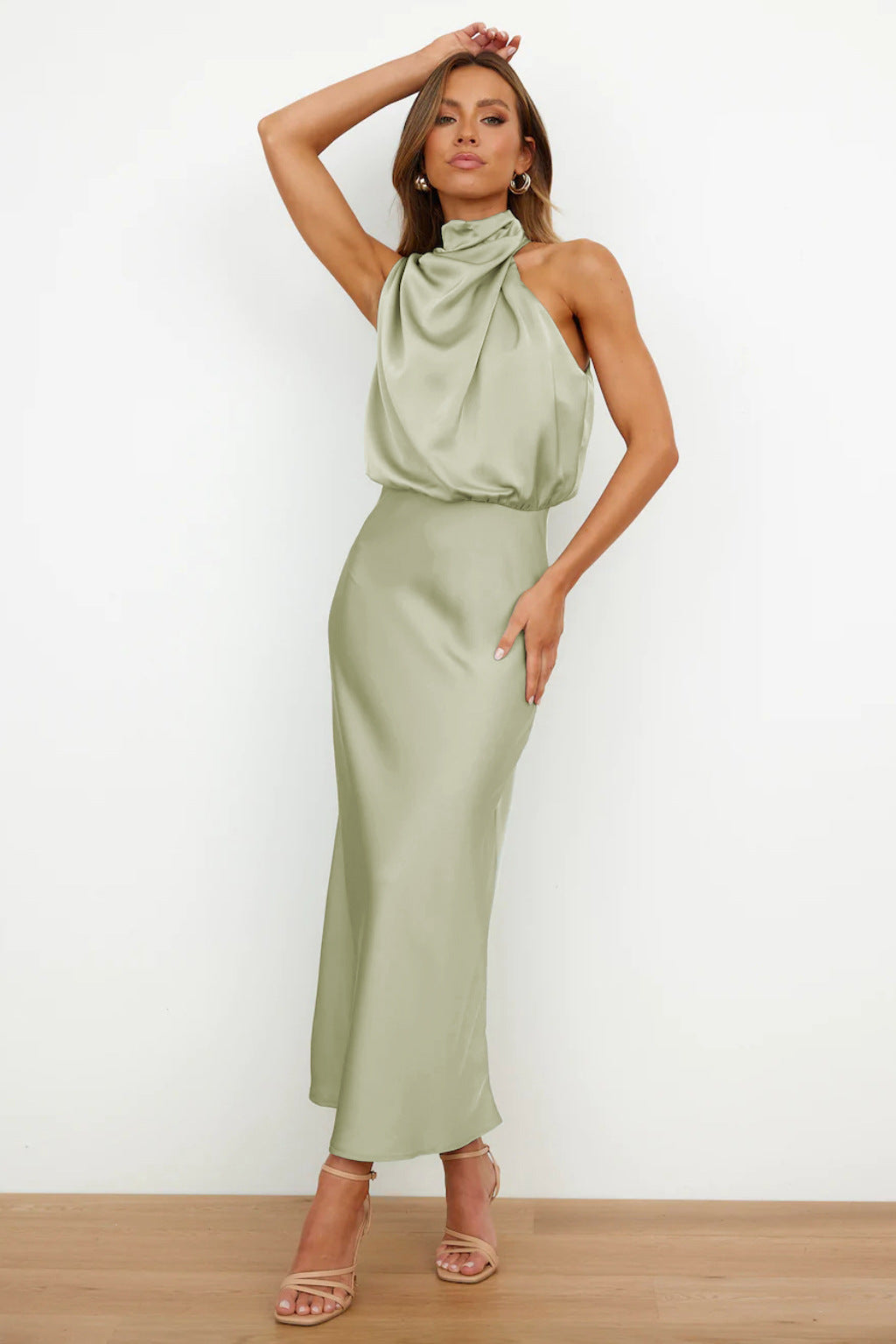 Amara | Satin Halter Midi Dress