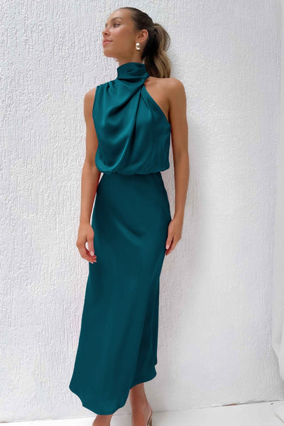 Amara | Satin Halter Midi Dress