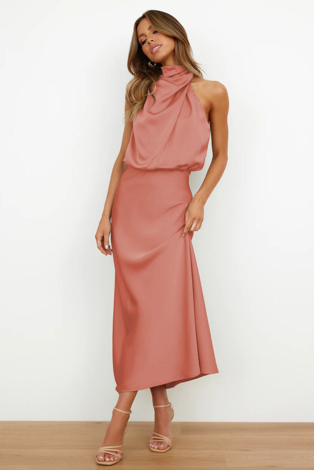 Amara | Satin Halter Midi Dress