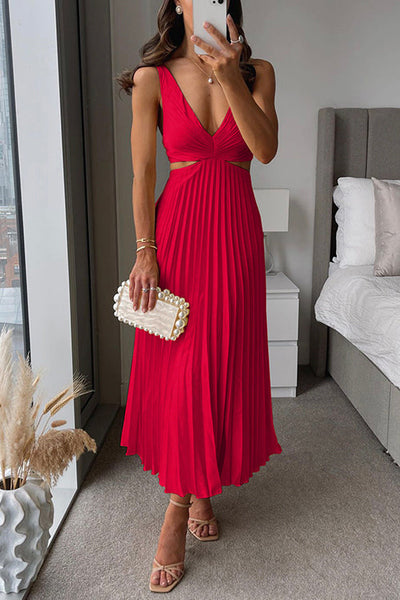Serena | Pleated Cut-Out Midi Dress