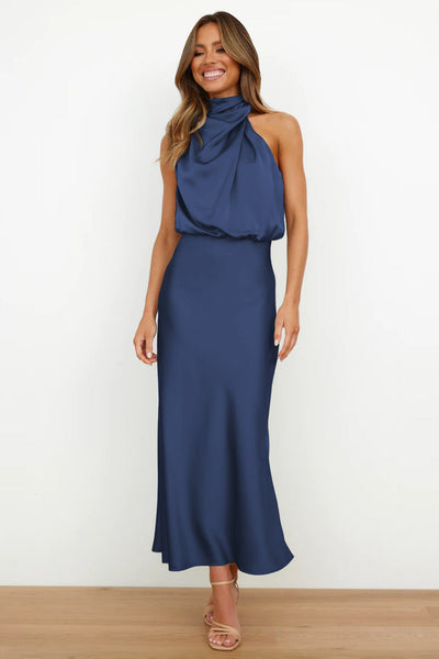 Amara | Satin Halter Midi Dress