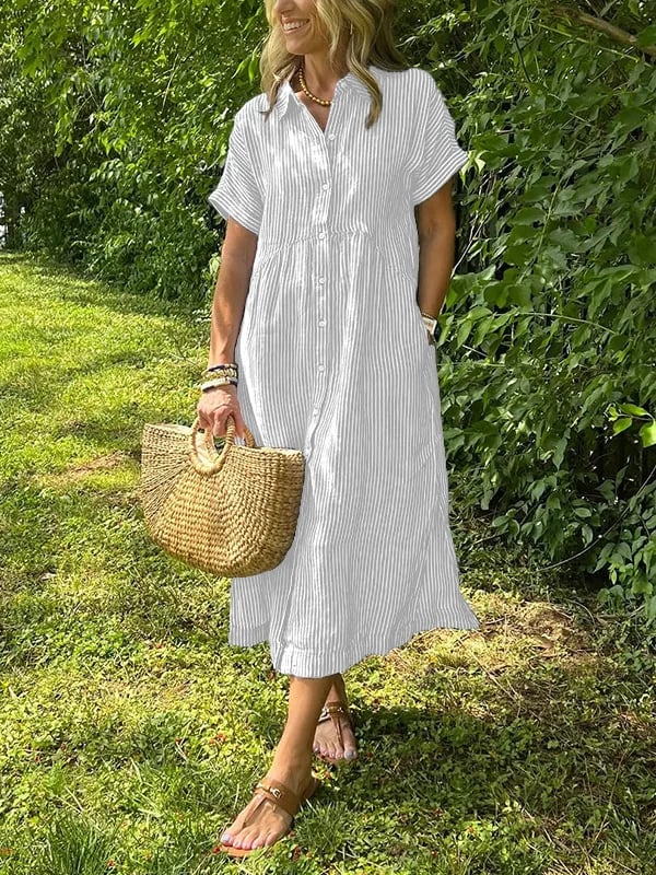 Clara | Striped Button-Down Midi Dress