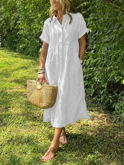 Clara | Striped Button-Down Midi Dress