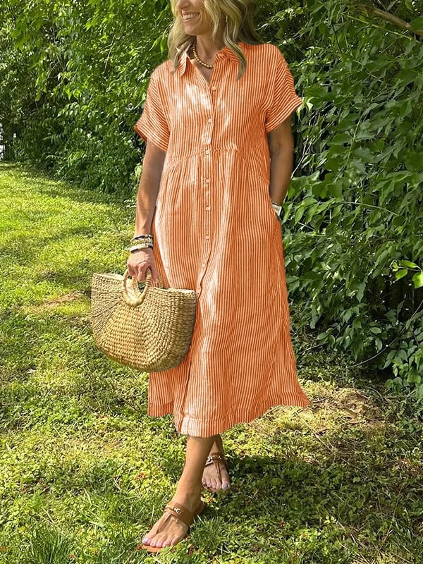 Clara | Striped Button-Down Midi Dress