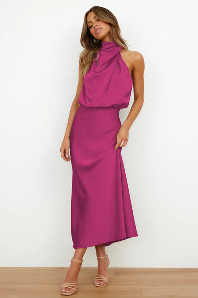 Amara | Satin Halter Midi Dress