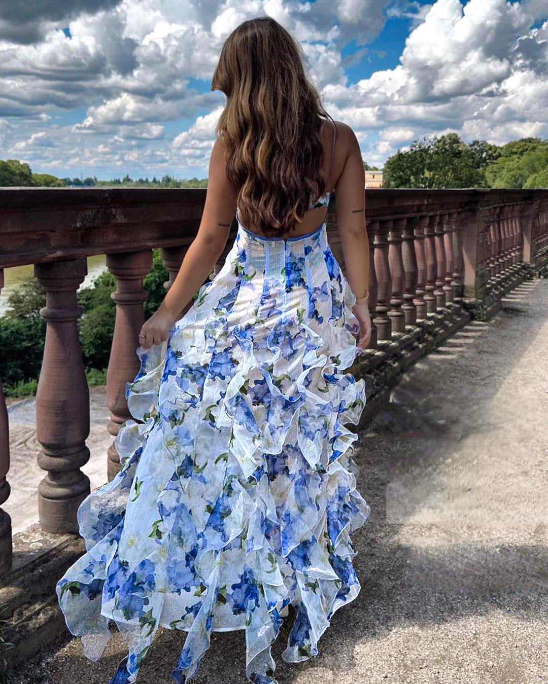 Elara | Floral Ruffle Maxi Dress