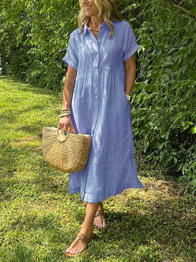 Clara | Striped Button-Down Midi Dress