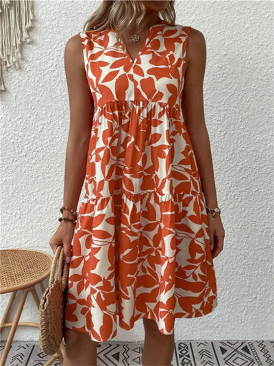 Elara | Sleeveless Leaf-Print Dress
