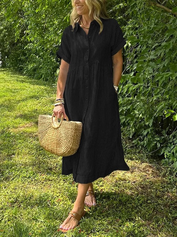 Clara | Striped Button-Down Midi Dress