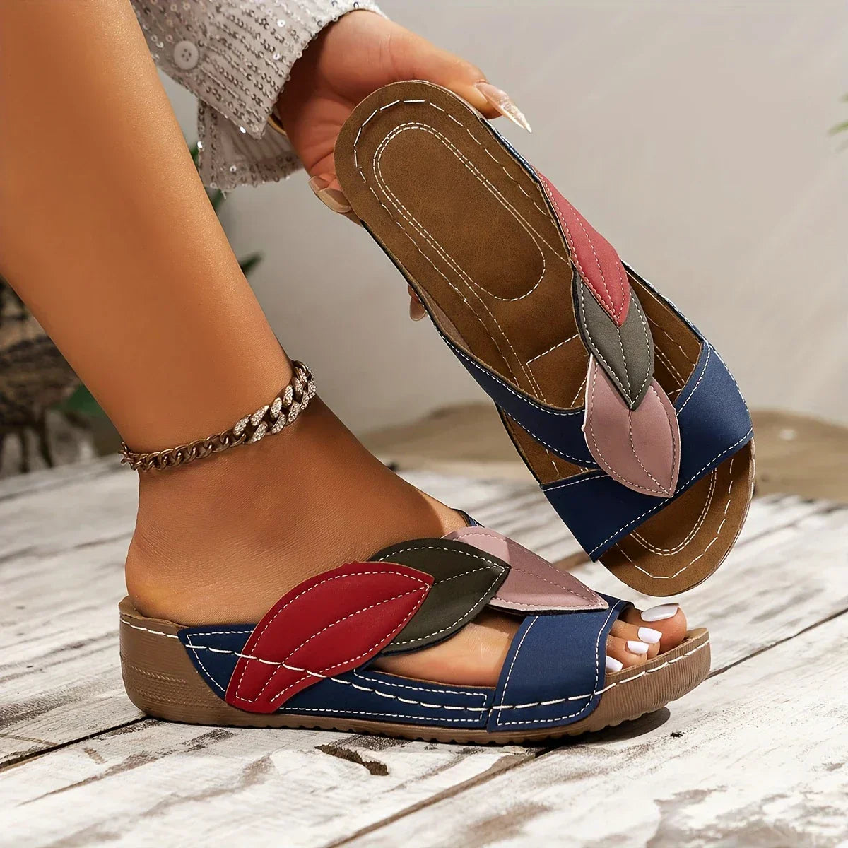 Elena | Multi-Tone Slip-On Sandals