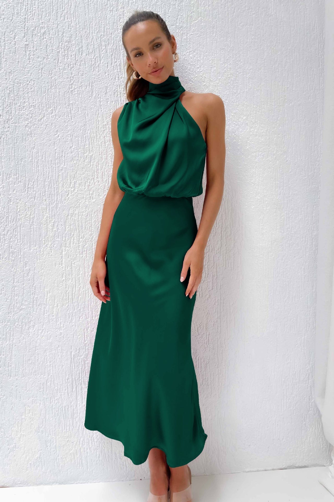 Amara | Satin Halter Midi Dress