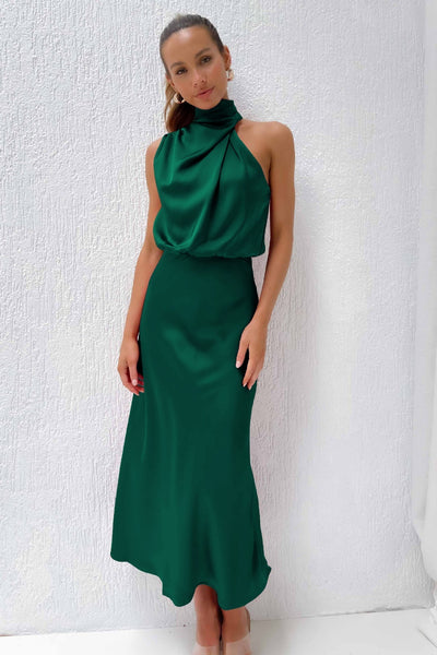 Amara | Satin Halter Midi Dress