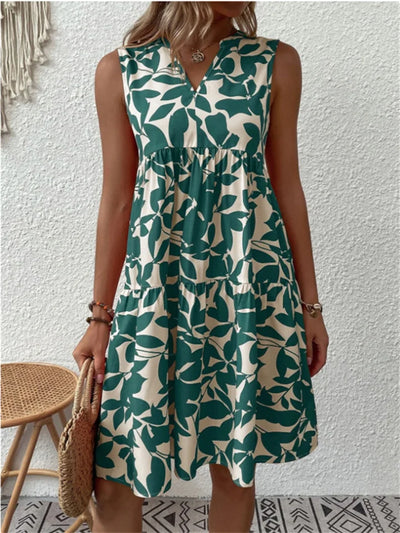 Elara | Sleeveless Leaf-Print Dress