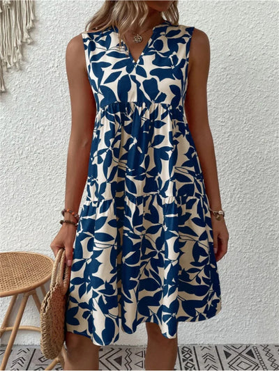 Elara | Sleeveless Leaf-Print Dress