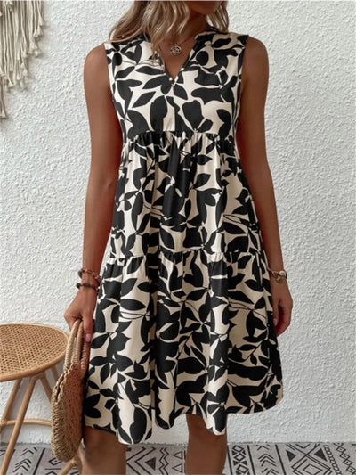 Elara | Sleeveless Leaf-Print Dress