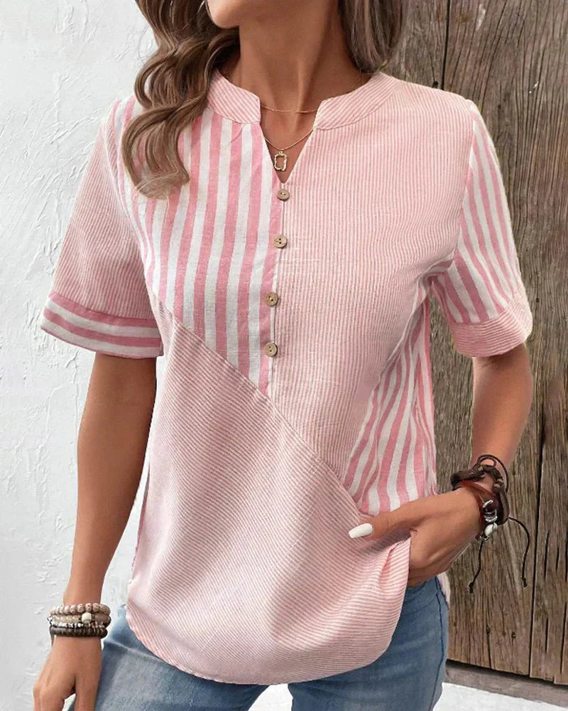 Lydia | Striped Button-Front Blouse