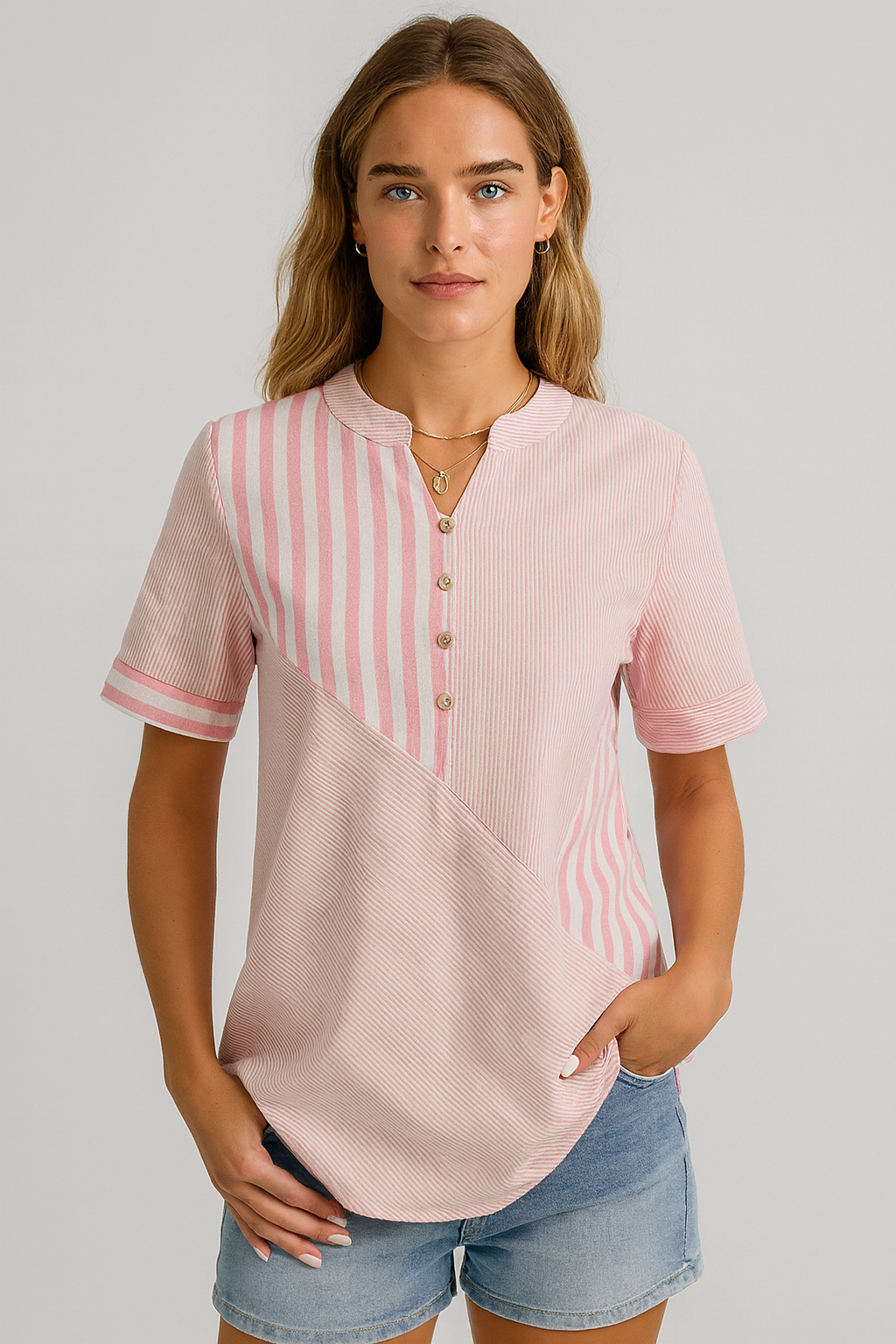 Lydia | Striped Button-Front Blouse