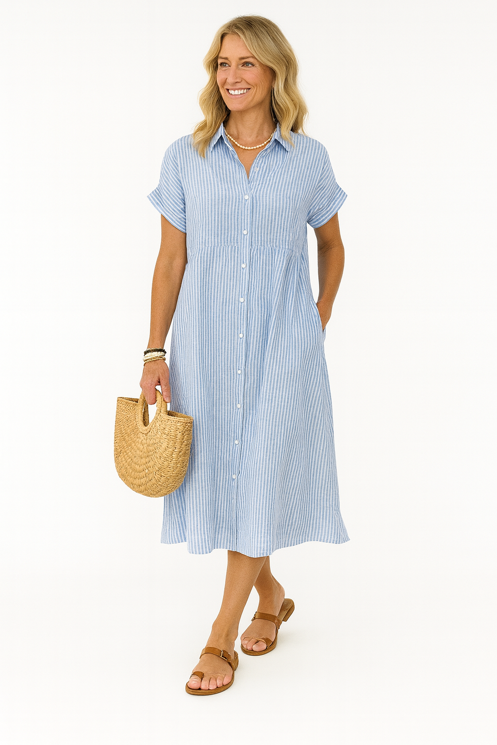 Clara | Striped Button-Down Midi Dress