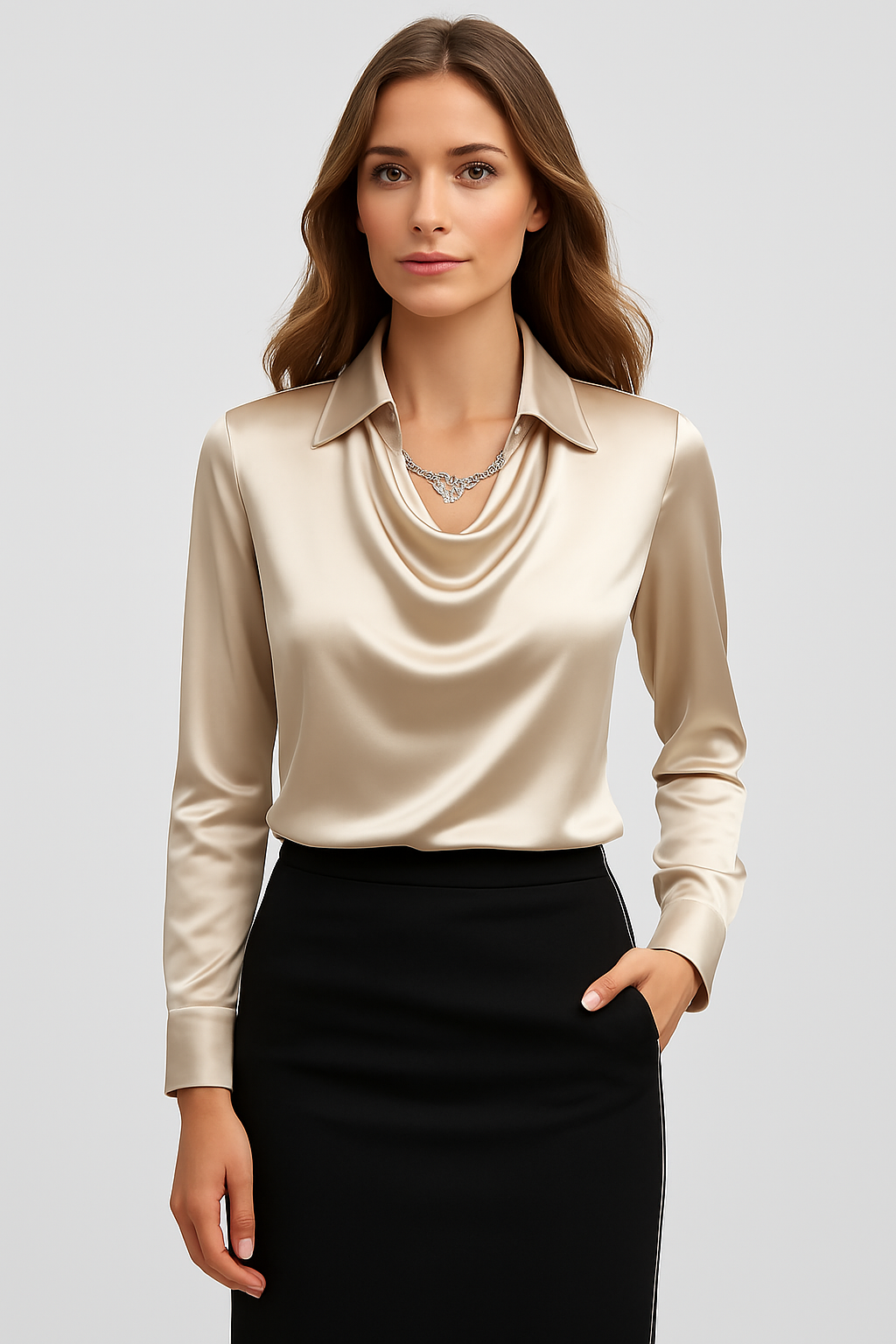 Celeste | Satin Drape Collar Blouse