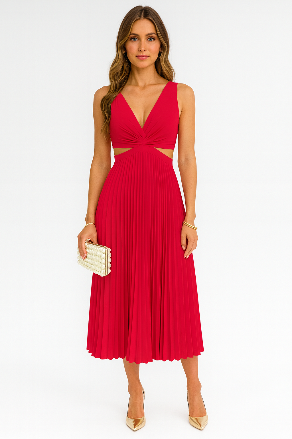 Serena | Pleated Cut-Out Midi Dress