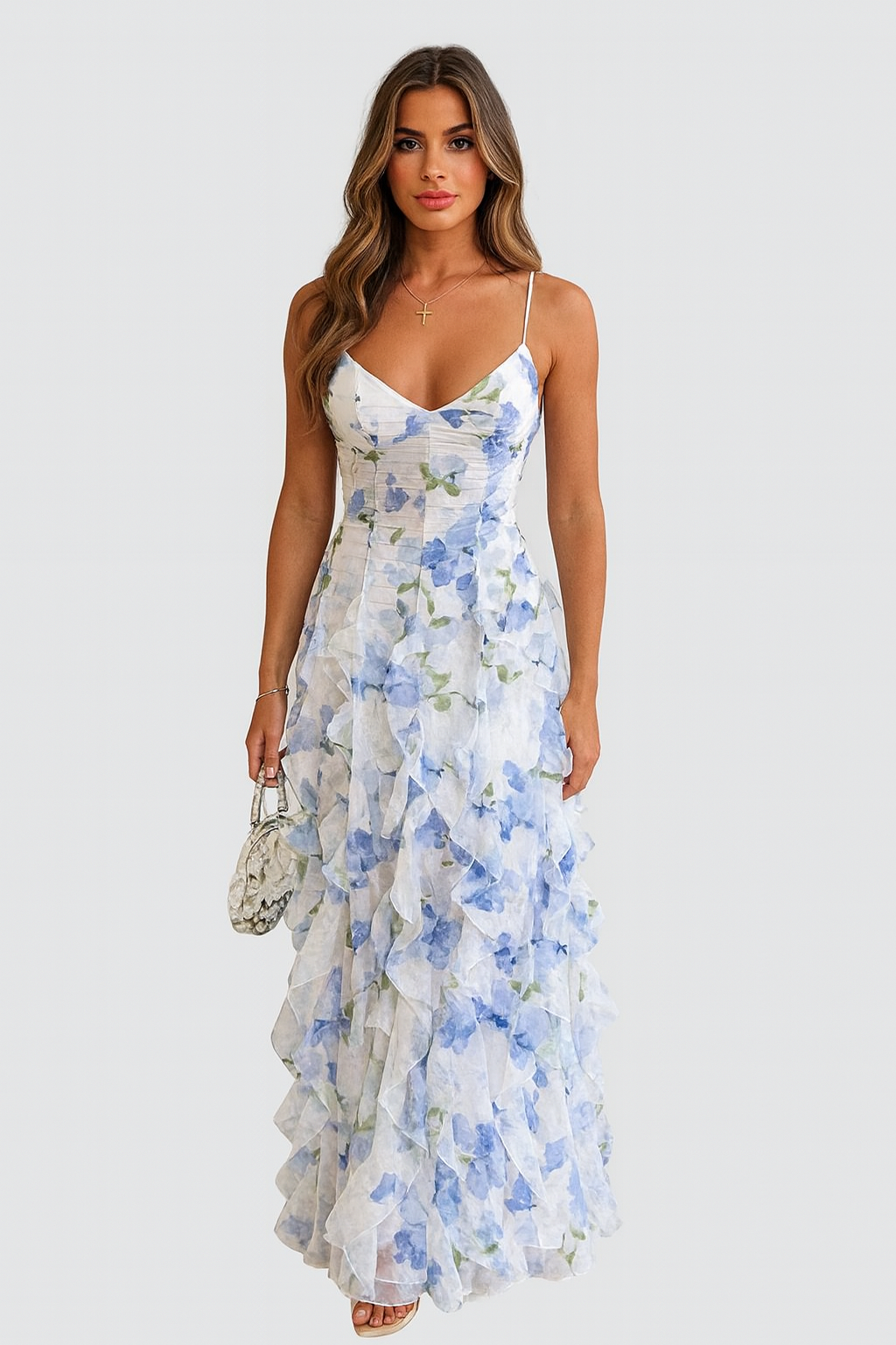 Elara | Floral Ruffle Maxi Dress
