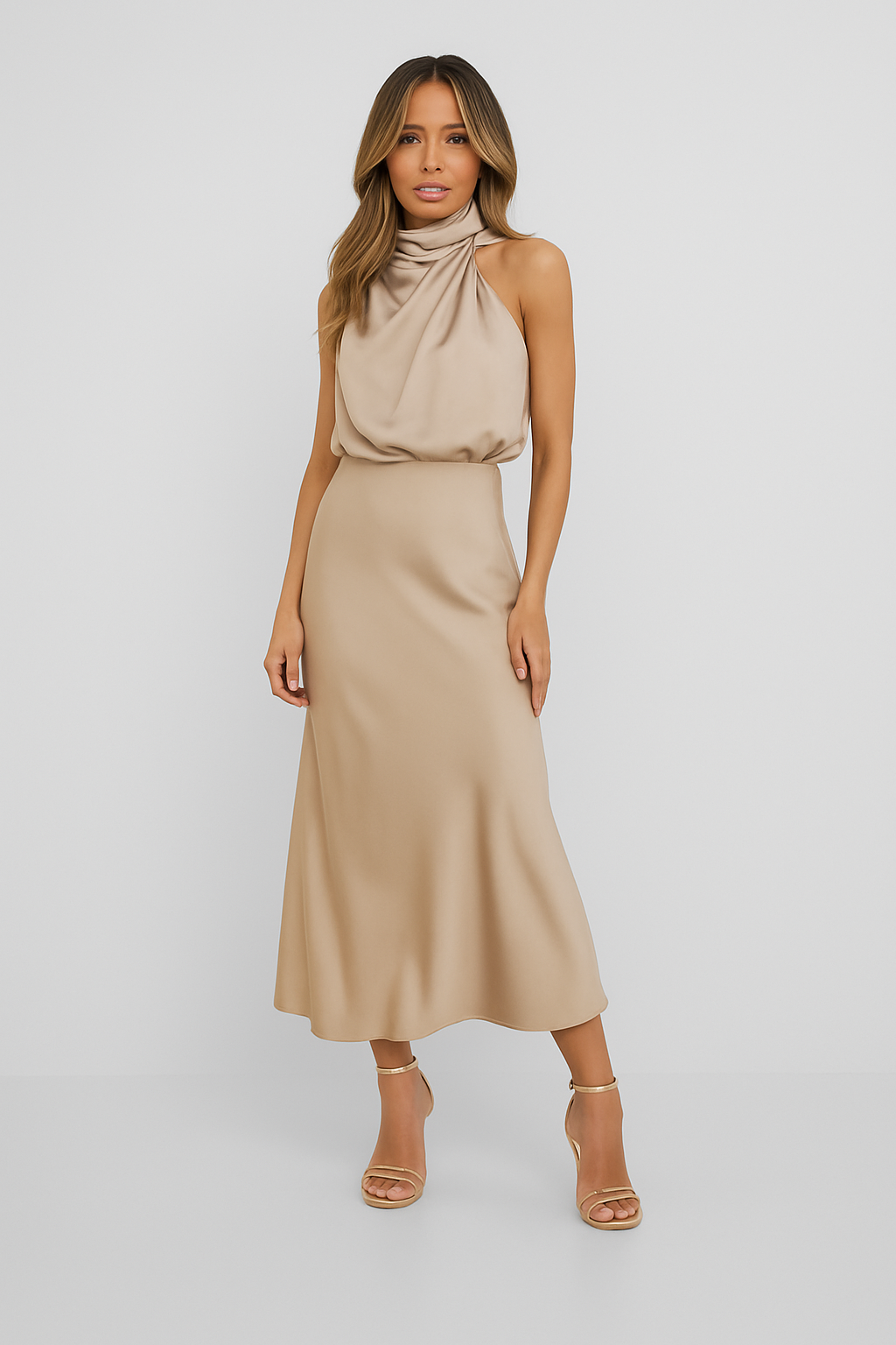 Amara | Satin Halter Midi Dress