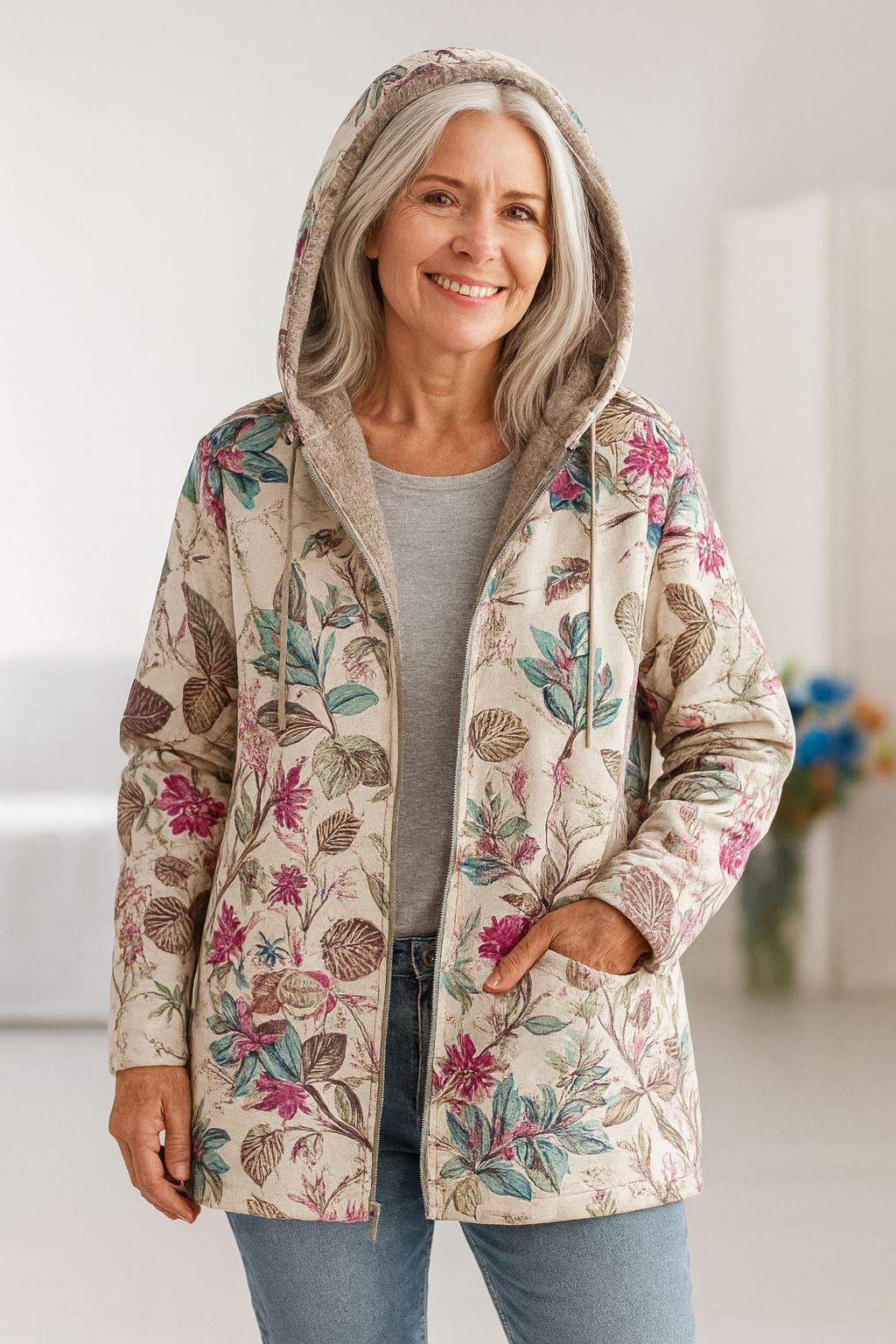 Amara | Floral Fleece-Lined Coat