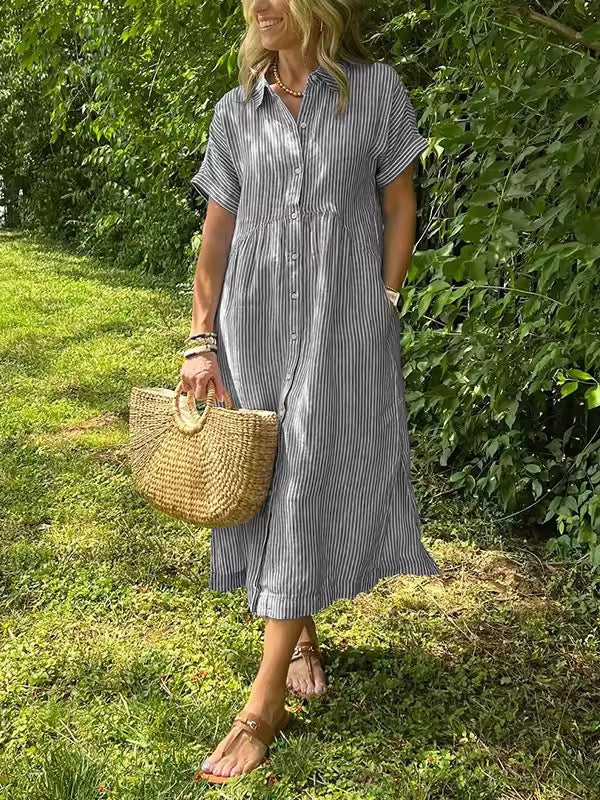 Clara | Striped Button-Down Midi Dress