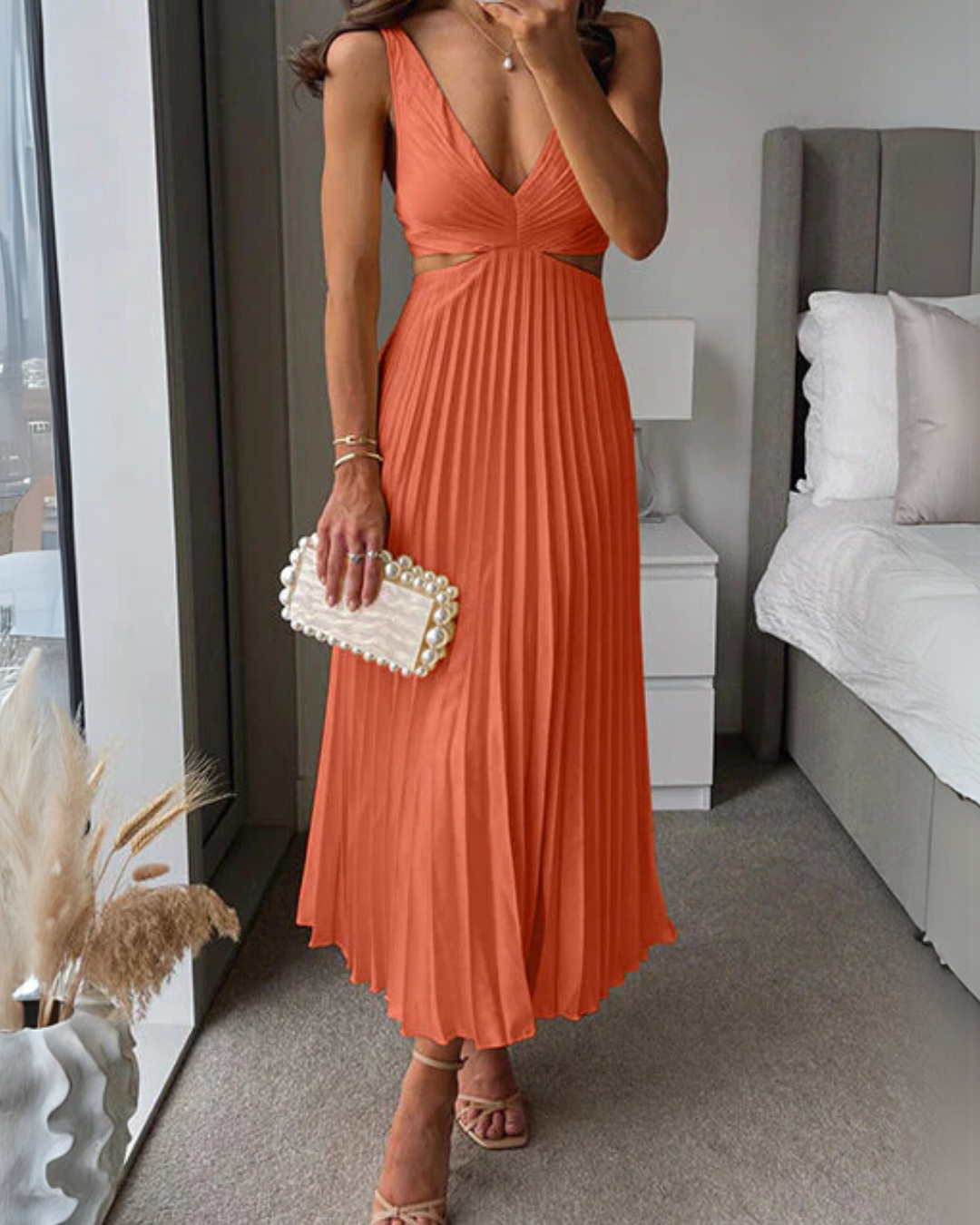 Serena | Pleated Cut-Out Midi Dress