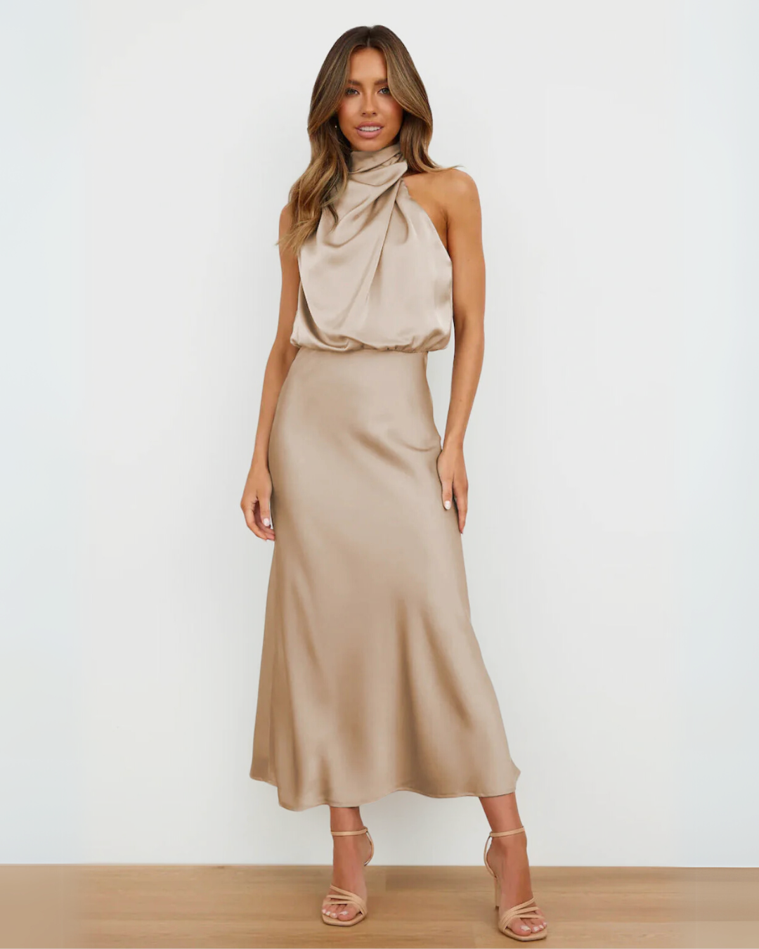 Amara | Satin Halter Midi Dress