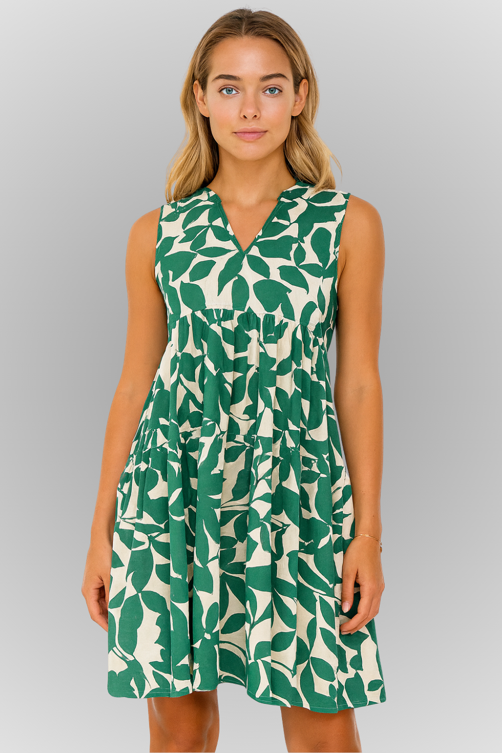 Elara | Sleeveless Leaf-Print Dress