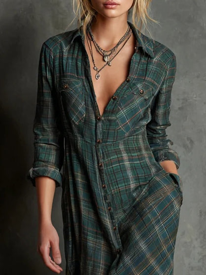 Elena | Plaid Maxi Shirt Dress