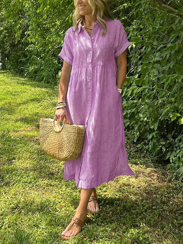 Clara | Striped Button-Down Midi Dress