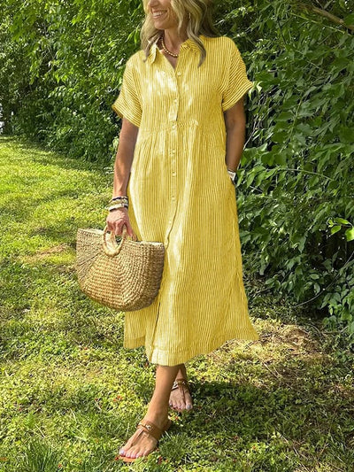 Clara | Striped Button-Down Midi Dress
