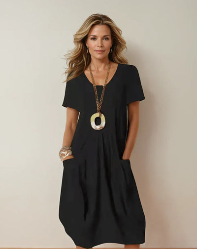 Serena | Classic Black Midi Dress